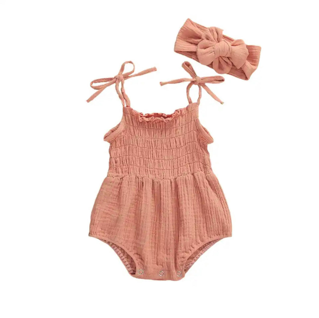 Jane | Romper + Headband Set - Dusty Pink