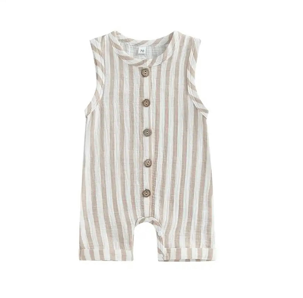 Zayne | Striped Romper - Beige