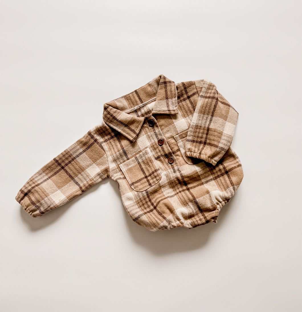 Eli | Plaid Romper - Brown