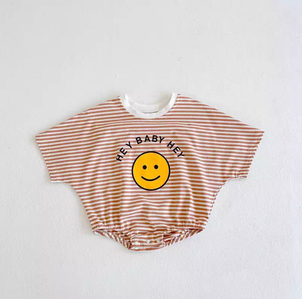 Striped Smiley Romper - Cider