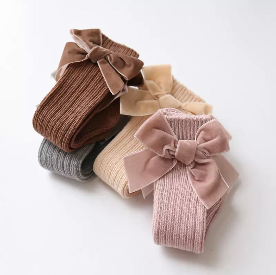 Velvet Bow Knee High Socks - 4 Colors