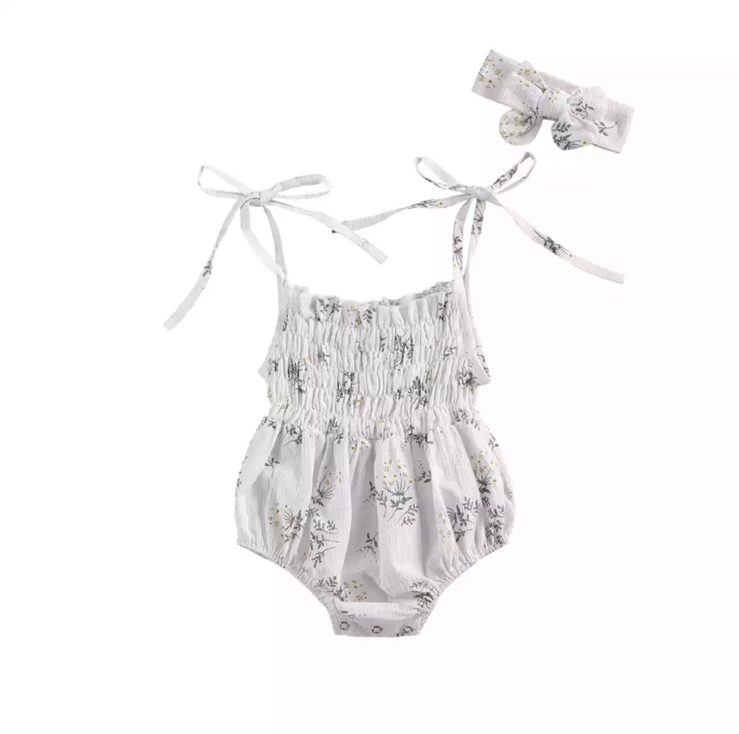 Gianna | Romper + Headband Set - White