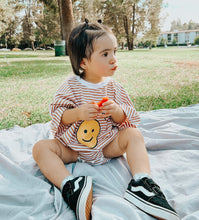 Load image into Gallery viewer, Striped Smiley Romper - Cider
